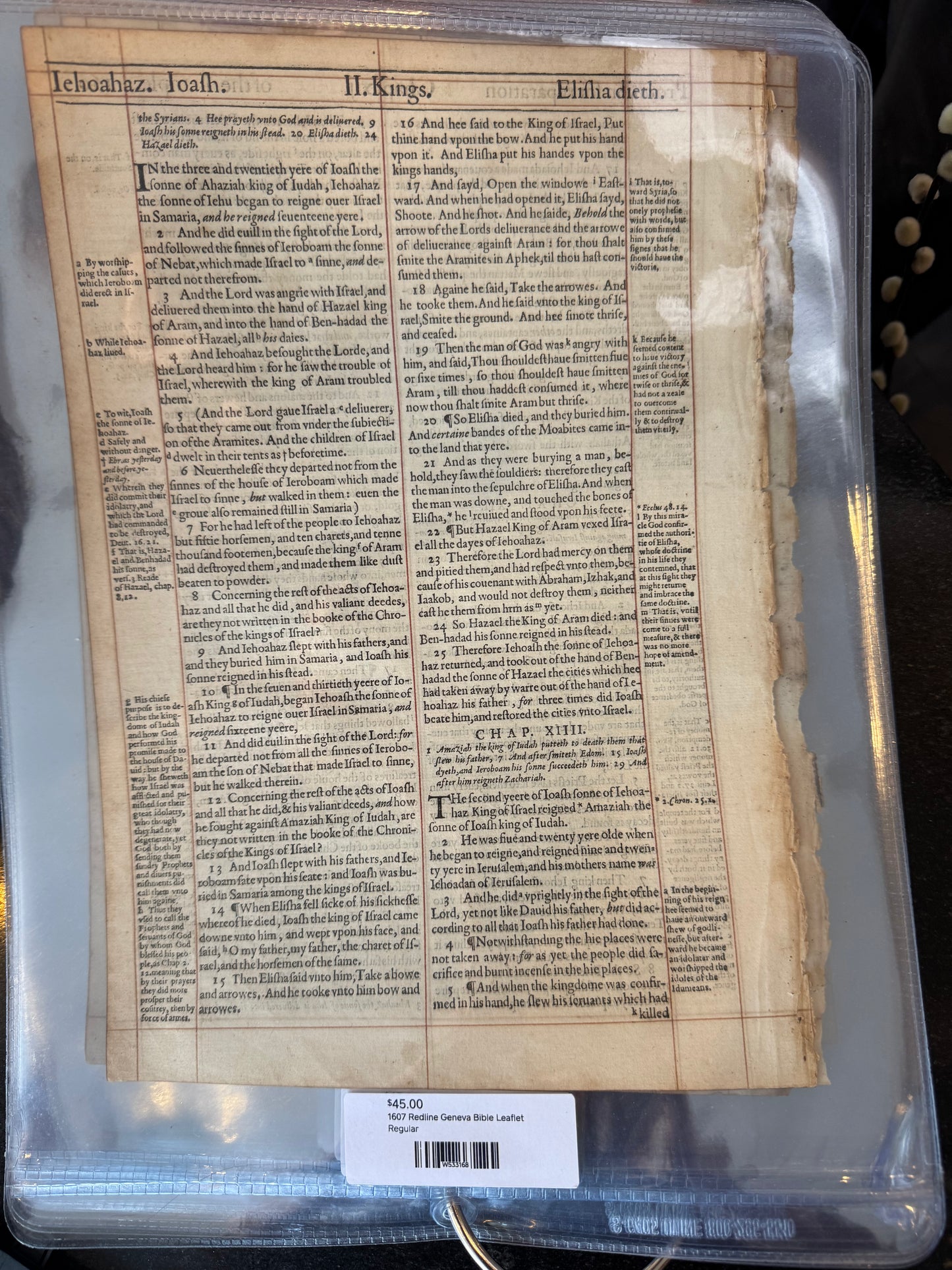 1607 Red Line Geneva Bible Leaflet